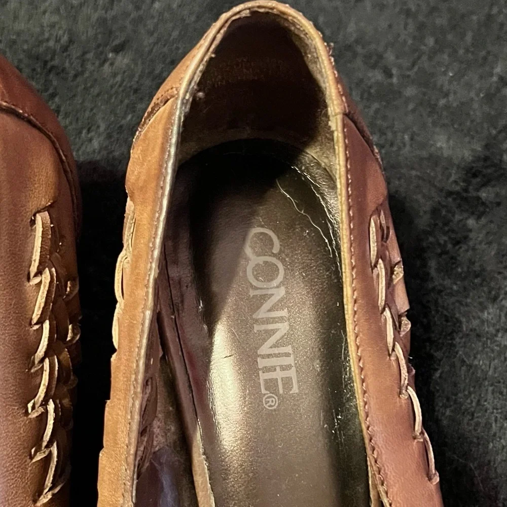 Vtg Y2K Connie Braided Leather Peekaboo Women’s Heels size 6 1/2